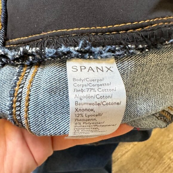 Spanx Medium Wash Distressed Denim Leggings Size Large - Picture 6 of 6